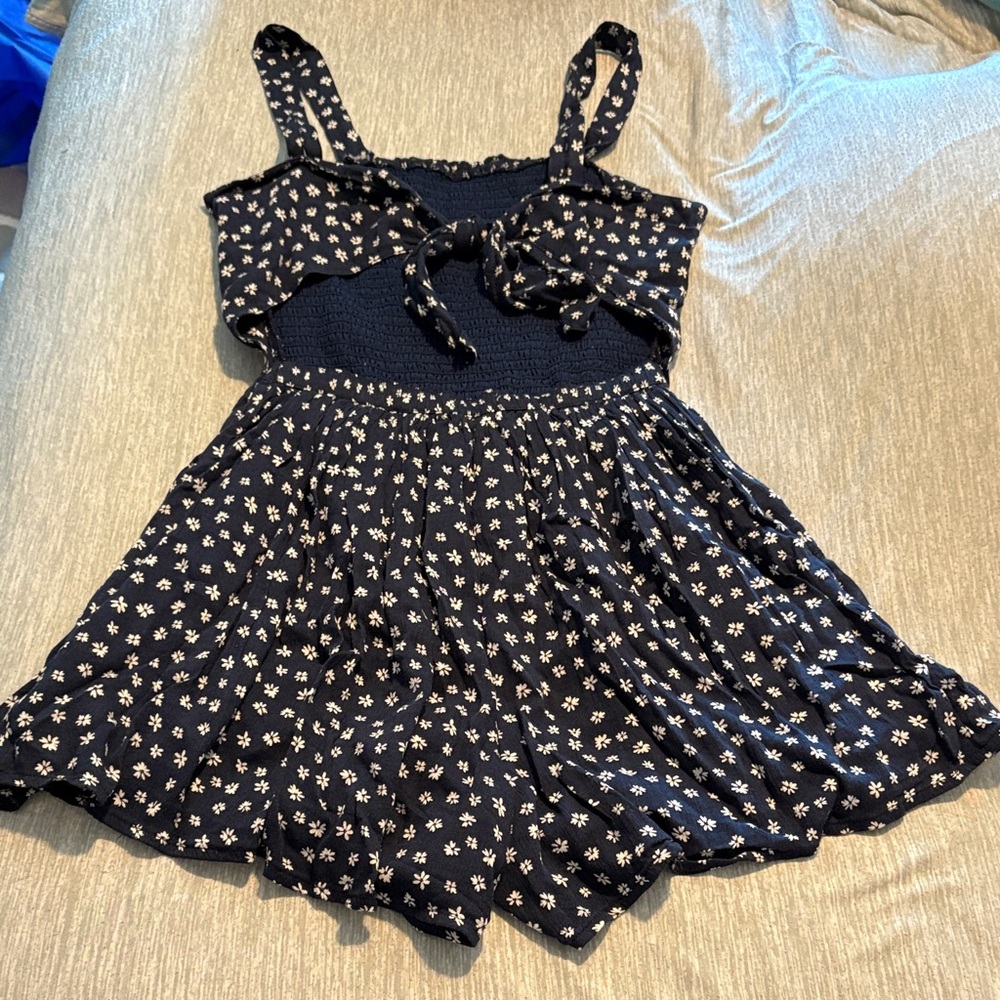 Hollister Navy Blue Floral Backless Romper